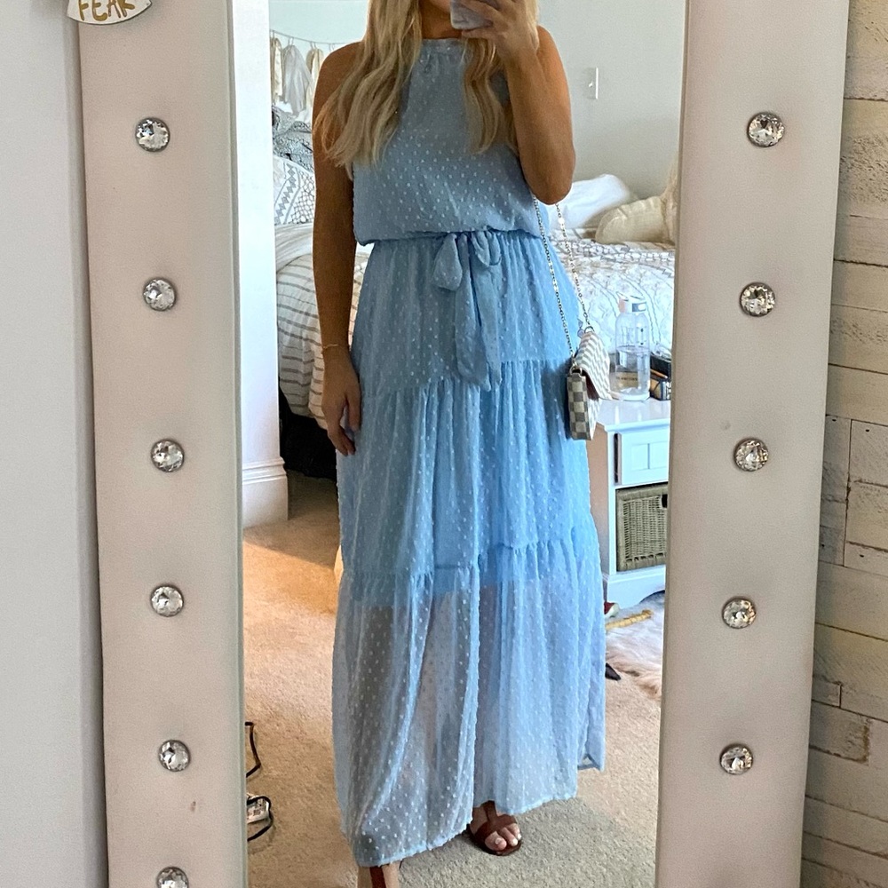 Blue polka dot maxi dress